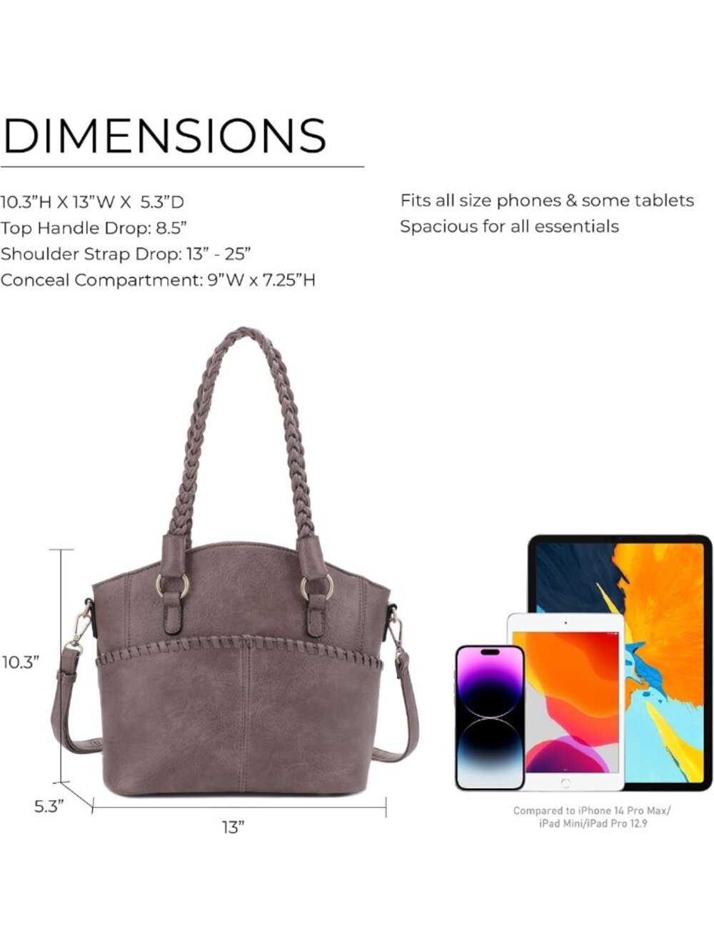 Stylish Concealed Carry Tote Bag for Women - Lock & Key Satchel Purse with - Picture 4 of 6